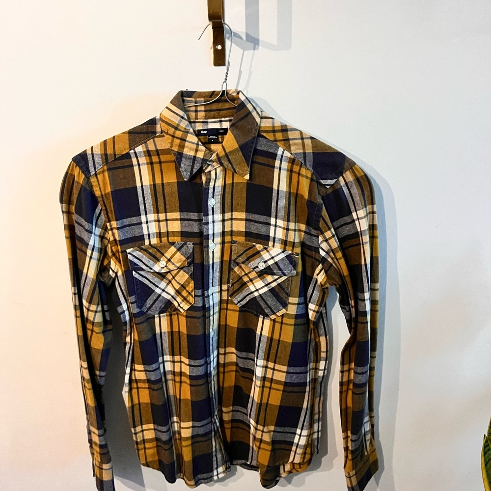GAP Men's Plaid Shirt in Blue and Yellow